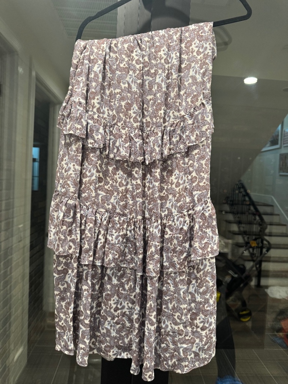 Intermix Paisley Strapless Ruffle Skirt Small